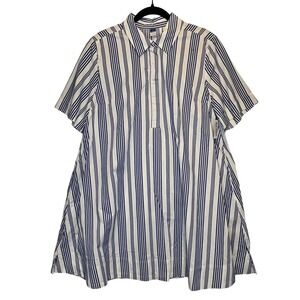 NWT Old Navy Womens L Mini Swing Dress Blue/White Striped Cotton Short Sleeve